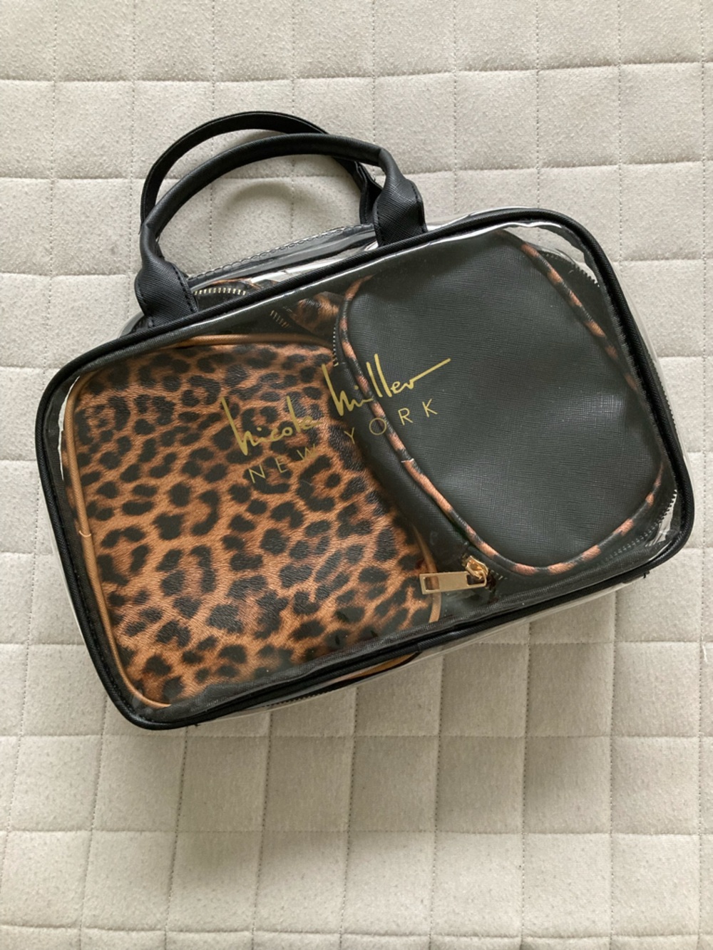 Nicole Miller Women’s Leopard Print and Black Clear Cosmetic Case